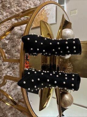 Black Pearl-Studded Ankle Boots